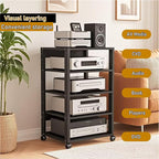 Dernoing 5 Tier Audio Rack Tower, CD Record Player Stereo Receiver AV Equipment Cabinet Display Rack, Weight Capacity 661 lbs, with Adjustable Wooden Shelves for Home (5 Tier Black)