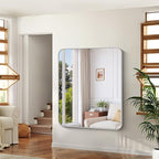 48x40 Inch Silver Bathroom Mirror, Large Rectangle Mirror, Metal Framed Rectangular Vanity Mirror, Rounded Corner Wall Mounted Mirror for Living Room Bedroom Entryway Horizontal or Vertical