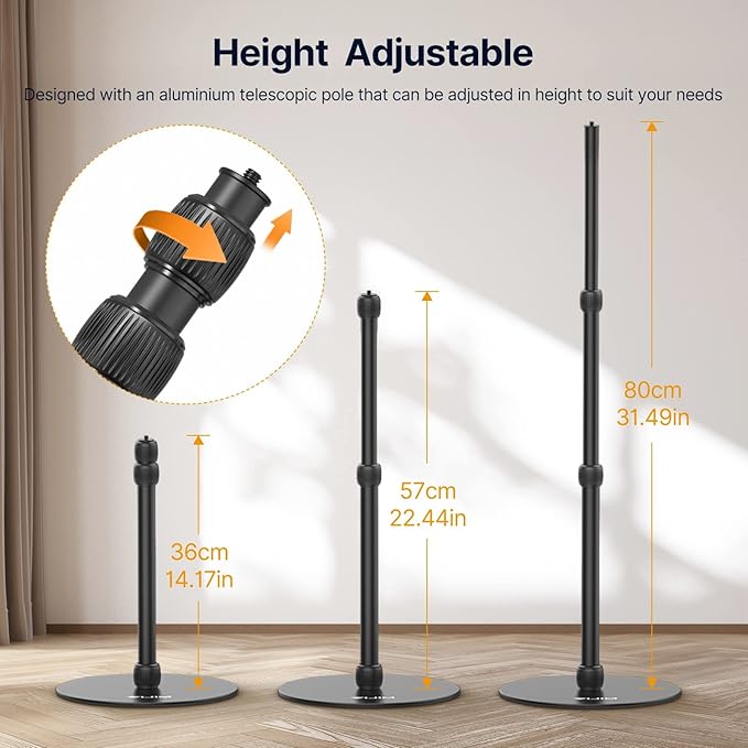 jusmo LS09 Aluminum Projector Floor Stand for Nebula/XGIMI/Other Video Projectors, Mevo Camera Stand, 16.5-34.6inch Adjustable, Compatible with Projector/Camera/Phone/GoPro/Webcam/Lights