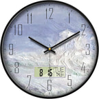 SCOAGE Digital Wall Clock Battery Operated with Day and Date Temperature Blue White Wave Calendar Clock with Large Display Silent for Room Bathroom Bedroom Living Room Farmhouse Decor 14 Inch