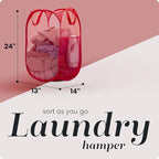 Handy Laundry Collapsible Mesh Pop Up Hamper with Wide Opening and Side Pocket - Breathable, Sturdy, Foldable, and Space-Saving Design for Clothes and Storage (Red)