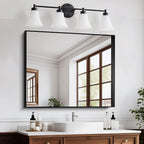LOUSACE 4 Light Bathroom Vanity Light Matte Black Bathroom Lighting Fixtures Over Mirror with Opal White Frosted Glass Shade, Vintage Traditional Wall Lighting Fixture Vanity Lights for Bedroom