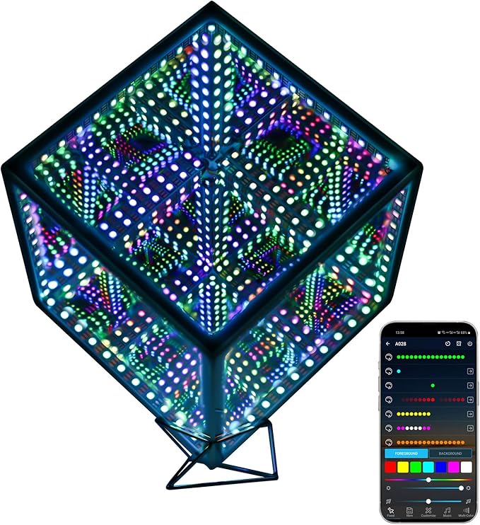 Heepulor Infinity Hyper Cube LED Light LED Controller with Stand, Controller & Sound & App Reactive Table Lamp - Cool & Creative Multicolor Decorative Mirror Art Desk Night Light (8.2 Inches)