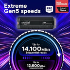 Crucial T705 PCIe Gen5 NVMe 4TB SSD with Heatsink, Up to 14,100MB/s, TLC NAND, Laptop & Desktop (PC) Compatible, for Creatives and Hardcore Gamers, Solid State Drive, 1Mo Adobe CC – CT4000T705SSD5