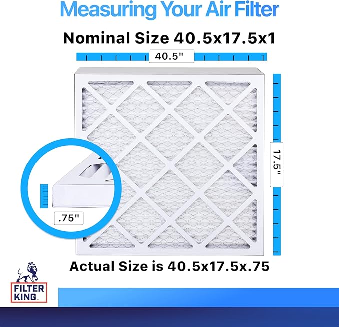 Filter King 40.5x17.5x1 Air Filter | 4-PACK | MERV 8 HVAC Pleated A/C Furnace Filters | MADE IN USA | Actual Size: 40.5 x 17.5 x .75"