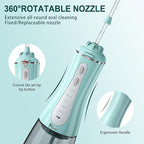 MOCEL Water Dental Flosser for Teeth - 350ML Large Tank 5 Modes & 6 Tips Cordless, Oral Irrigator Waterproof, Portable Teeth Cleaning and Flossing with Effective Plaque Remover for Adults (Green)