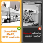 Under Desk Cable Management Tray No Drill 2pack Kit- 15.7'' Long 5.1'' Wide Tray, Steel Cord Organizers, 4 Cable Holder, 12 Roll Cable Organizer Straps, No Drill, No Damage to Desk(Black)