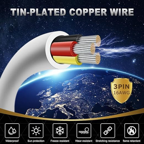 16 Gauge 3 Conductor Electrical Wire, 100FT White Stranded Low Voltage 16/3 PVC Case, 16 AWG Tinned Copper 3 Wire Extension Power for Strips LED Lamp Lighting