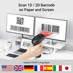Tera Barcode Scanner Wireless 1D 2D QR with Stand: Battery Level Indicator 3 in 1 Works with Bluetooth 2.4G Wireless USB Wired Handheld Bar Code Reader with Vibration Alert HW0002 Grey