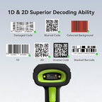 Alacrity Long-Range Scanning Industrial Barcode Scanner, 1D/2D Symbologies, Wireless Charging, Long-Distance 433MHz Wireless & Bluetooth Connectivity, Shock and Dust-Proof Barcode Reader, Green