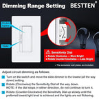 BESTTEN 6 Pack Super Slim Dimmer Light Switch, Quiet Rocker, Single Pole or 3 Way Dimmable Switch, Max 300W LED, CFL, 600W Incandescent, Screwless Wall Plate Included, ETL Listed, White