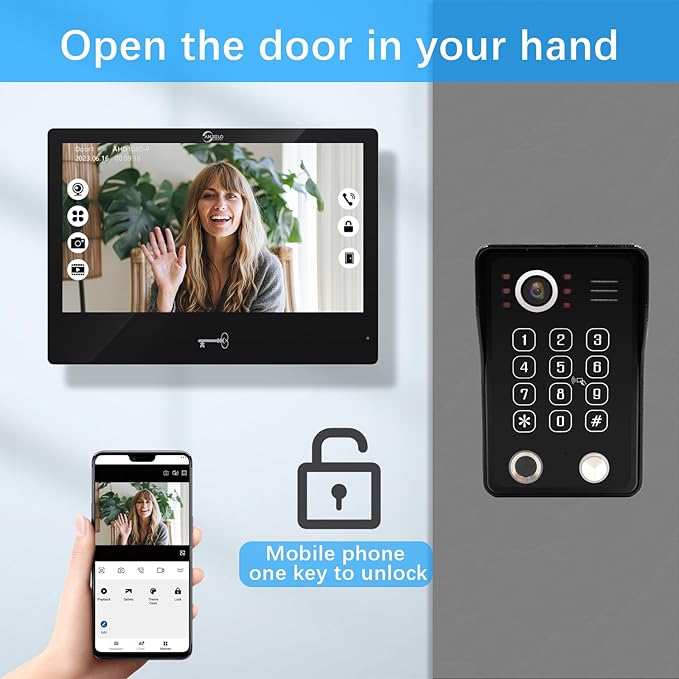 Wired Video Apartment Intercom System,Door Phone Kit,10 Inch Touch Monitor with 1080P HD Doorbell Camera,Supporting Motion Detecting 5 in 1 RFID Card Unlcking for Home Villa (2 Doorbell + 1 Monitor)