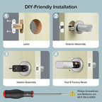 ThorBolt Door Lock Knob with Keypad Keyless Entry Door Knob Electric Coded Indoor Door Knob for Interior Doors Thickness up to 2-1/4", Bedroom, Home Office, Garage, 4xAA Alkaline Battery, M1 Silver