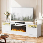 YISUFO 70" TV Stand with 36" Electric Fireplace, Large Modern Media Entertainment Center with Storage Cabinet and 12 Colors LED Lights for TVs Up to 80",All White