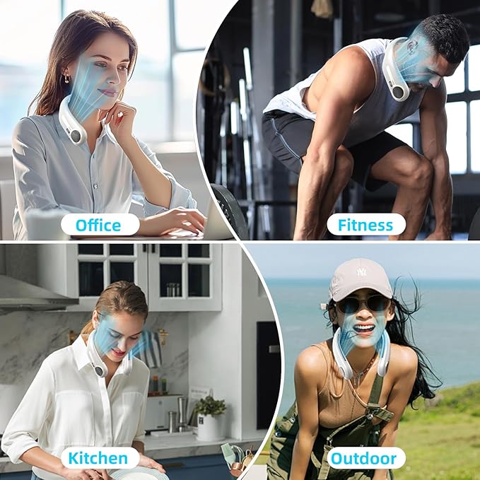 Kinhowly Portable Neck Fan,Hands Free Personal Wearable Bladeless Fan,6000mAh USB Rechargeable,360° Cooling,LED Display,4-Speeds,Birthday Gifts for Men Women Dad Mom,Valentines Day Gifts (Light grey)