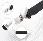 Xyembu 4Pcs Ironing Board Cover Clips Adjustable Ironing Board Pad Braces Fasteners Mini Suspenders Elastic Straps Clips for Secure and Tight Fit Corners Couch Covers Stays Bands(Black)