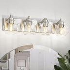 METWET Bathroom Light Fixtures, 4 Light Brushed Nickel Vanity Light, 26 Inch Modern Wall Sconces with Globe Clear Glass Shade, Vanity Lighting Fixtures Over Mirror, VL195-BN-CL-4