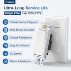 Amico 50 Pack Single Pole Light Switch with Wall Plate, UL Listed, 15A 120/277V, On/Off Rocker Paddle Interrupter Wall Switch, Grounding Screw, Residential Grade, Suitable for Home and Business, White