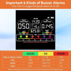 16-in-1 Indoor Air Quality Monitor with PM1.0,PM2.5,PM10,CO2,HCHO,TVOC,Temperature,Humidity,Time Display &7 AQI Alarms – Professional Air Quality Tester for Home, Office & Indoor Use (Shinning Black)
