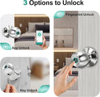UMIK UMIKSMART Fingerprint Door Lock, Smart Door Knob, Keyless Entry Door Lock with App Control, Thumbprint Door Knob with Backup Key, Suitable for Home, Bedroom, Apartments, Garage, Office - Sliver