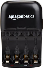 Amazon Basics Rechargeable Battery Charger for AA & AAA Nickel-Metal Hydride (NiMH) Batteries with USB Charging Port, Black