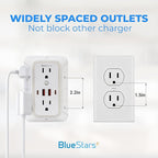 Wall Mount Power Strips Wall Charger 6 Outlet Extender 4 USB Ports (5V, 2.4A, 12W) and Night Light 3-Sided Power Strip with Adapter Spaced Outlets - Multi Plug Outlet Surge Protector for Home Office