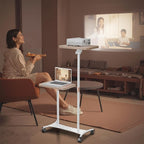 YUMFUN 2 Shelves Projector Stand, Mobile Laptop Cart on Wheels Projector Stand Adjustable Height 20 to 53 Inches, Overbed Table with 5 Lockable Casters, Rolling Laptop Floor Stand for Couch