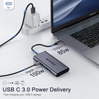 USB C Hub, QGeeM USB 4k to HDMI Adapter, 7 in 1 USB-C Dongle with 100W PD,USB 3.0, Card Reader, Compatible for MacBook iPhone 15/17 Ipad Pro max,Chromebook Laptop USB Type C Dock-Grey