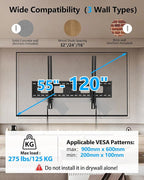 FORGING MOUNT Heavy Duty Tilting TV Wall Mount for Large TVs 55-120 Inch, Tool-Free Tilt Low Profile TV Mount,3-Stud Wall Mount Universal Bracket,VESA 900x600, Holds 275lbs, Fits 16/18/24/32" Studs