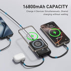 2026 Magnetic Wireless Power Bank, 16800mAh Portable Charger with 2 Built in Cables, LED Display Magnetic Battery Pack Travel Essentials for iPhone 17/16/15/14/13/12/Pro/Mini/Pro Max Andriod-White