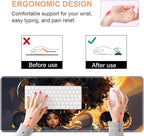 Ergonomic Keyboard Wrist Rest & Mouse Pad Wrist Rest Set, Large XXL Gaming Desk Mat 31.5"x 11.8" with Non-Slip Base, Memory Foam, Easy Typing Pain Relief for Home & Office - African American Girl