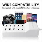 USB Charging Station with 6 USB-A & 4 USB-C Ports, 50W 10A USB Charging Block for Smart Phone, Tablet, Laptop, Multiple Devices - USB Power Strip with Auto-Detect Technology (1 PCS)