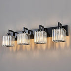 FDPBY Modern Bathroom Vanity Light 4-Lights Plating Black Vanity Light Crystal Wall Light Bathroom Light Fixtures