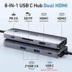 Selore USB C Docking Station Dual HDMI Monitor, USB C to Dual HDMI Adapter with 4K@60Hz HDMI, 100W PD, SD/TF, USB A&C 3.0 Ports, Laptop Docking Station for Dell XPS/HP/Lenovo/Surface/Yoga etc
