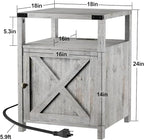 HOSEOKA Farmhouse Nightstand with Charging Station, Grayish White End Table Bedroom with Storage Living Room Side Table Beige Night Stand Industrial Bedside Bed Table with USB Ports and Outlets