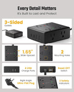 25Ft Long Extension Cord, Flat Plug Power Strip Surge Protector, 8 Outlet 4 USB Ports (2 USB C), Wall Mountable, Desk Charging Station for Home Office, College Dorm Room Essentials (Black)