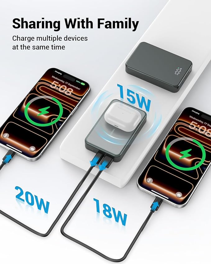 Magnetic Portable Charger for Magsafe Power Bank, 26800mAh 20W PD Large Capacity Aluminum Alloy USB-C in&Out Wireless Fast Charging Battery Pack for iPhone 17Pro Max/16/15/14/13/12 Series, Silver Gray