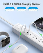 TROND Surge Protector Power Strip with 360° Rotating Flat Plug, 5 Widely Spaced Outlets with 2 USB C and 2 USB A, 1440J Surge Protector, Wall Mountable, Extension Cord 6ft for Home Office Dorm, White