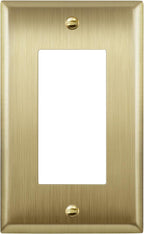 ENERLITES Decorator Switch or Outlet Metal Wall Plate, Stainless Steel Outlet Cover, Corrosion Resistant, Size 1-Gang 4.50" x 2.76", Stainless Steel 201, 7731-BB, Brushed Brass, Gold