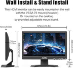 JaiHo 15.6 Inch 60Hz Computer Monitor - 1920×1080P Widescreen Display Screen - 16:9 Office PC Monitor with Multifunctional Input - Gaming Monitor for Gaming CCTV Raspberry Pi PC - VESA Mounting