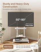 ECOTINY Steel Base Rolling TV Stand with Soundbar Mount for 50-90 inch TVs up to 154lbs, Swivel&Tilt Mobile TV Stand with Large Storage, Height Adjustable Heavy-Duty TV Cart, Max VESA 600x400mm, White