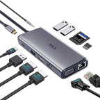 SSK Laptop USB C Docking Station Dual Monitor,HDMI 4K/60Hz Multiport Adapter 11 in 1 USB C Hub, Thunderbolt Dock Triple Display with 2 HDMI+VGA,RJ45 Ethernet,100W PD,3 USB for MacBook