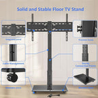 Afaloona Rolling TV Stand with Power Outlet, Mobile TV Stand for 32-75 Inch TVs up to 110 lbs, 30° Swivel TV Floor Stand, 18 Adjustable Heights, TV Cart on Wheels for Bedroom, Office, Outdoor, Black