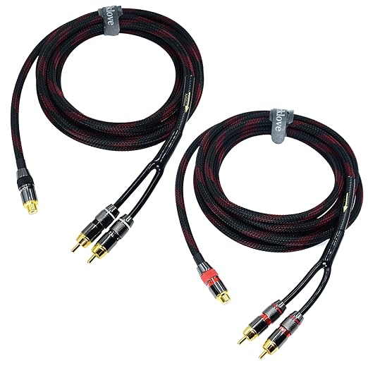 Arklove 3ft Shielded RCA Splitter Subwoofer Stereo Audio Video Cable 1 Female to 2 Male Dual Speaker Y Adapter Connector Extension Cord 24k Gold Plated(2 Pack)