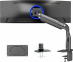VIVO Aluminum Ultrawide Monitor Stand, Classic, Fits up to 49 inch Computer Screens, Single Articulating Pneumatic Arm, C-Clamp and Grommet Desk Mount, Max VESA 200x100, Black, STAND-V100H