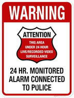 Warning 24 HR. Monitored Alarm Connected To Police Sign, 18x24 Inches, Rust Free .063 Aluminum, Fade Resistant, Made in USA by My Sign Center