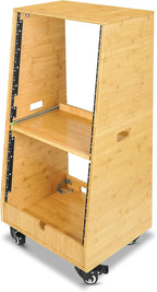 Sound Town DIY Solid Carbonized Bamboo Slanted 20U Studio Rack (12U Top + 8U Lower), with 2U Bottom Storage, Slide-Out Tray, Caster, For Recording Room, Home Studio (STBR-ST20T)