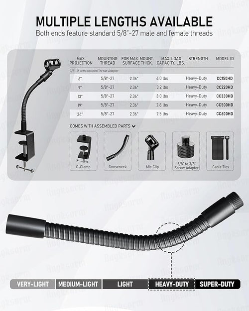 13-INCHS Flexible Gooseneck Microphone Stand with Heavy Duty Desk Clamp for Podcast, Meetings, Lectures, Radio Broadcasting Studio, Live Broadcast Equipment, TV Stations