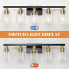 DIKAIDA 5-Light Black and Gold Bathroom Vanity Light, 30" Modern Vanity Lighting Fixture, Bathroom Light Fixtures, Wall Sconces with Clear Glass Shade, Black Bathroom Wall Light Over Mirror