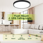 hykolity 9 Inch Selectable CCT LED Round Flat Panel Light, 18W 1800LM 3000K/4000K/5000K, Edge-Lit Flush Mount Ceiling Light Fixture for Kitchen, Bedroom, Laundry and Closet Room, Black